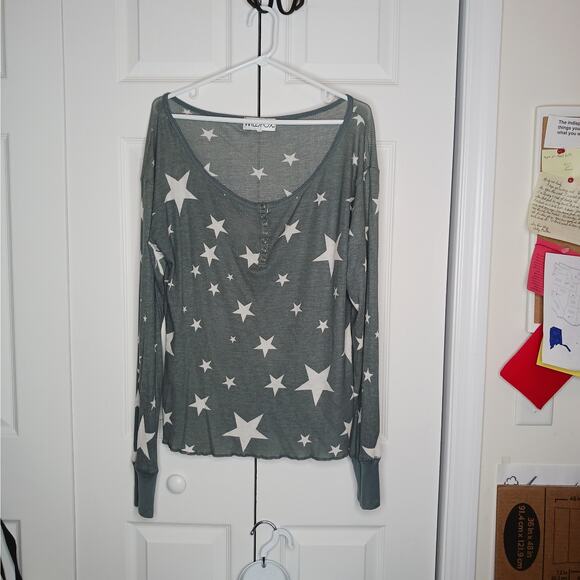 Wildfox Star Thermal Oversized Henley Top Sz Large - Picture 2 of 10